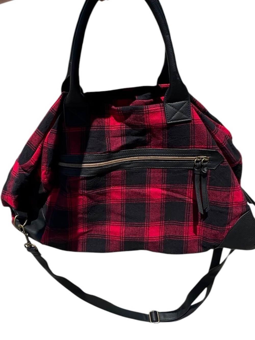Maurices Red & Black Plaid Tote Weekender Bag with Shoulder Strap MINTY
